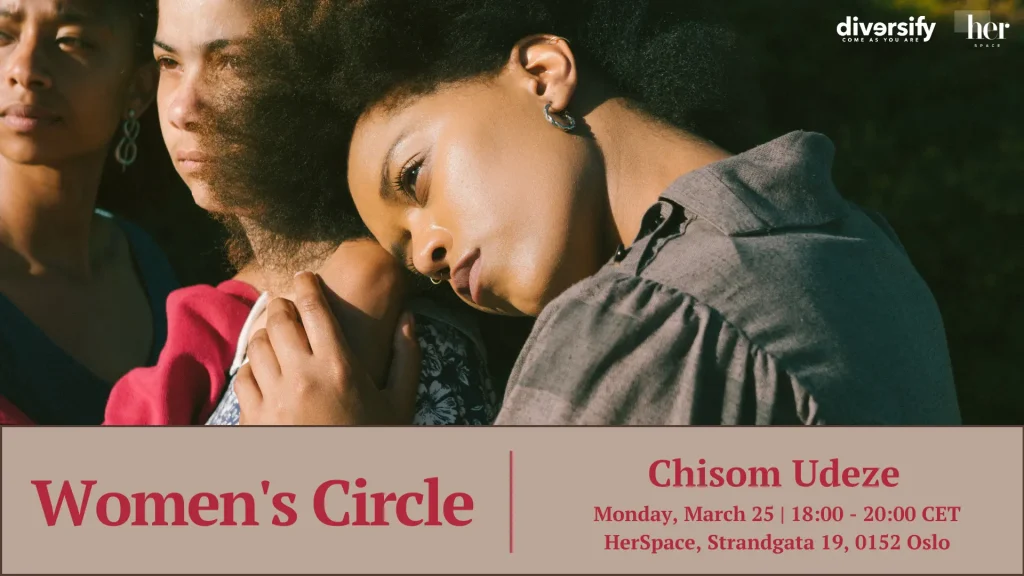 Poster for Women's Circle March 25, 2024 featuring three women standing together.