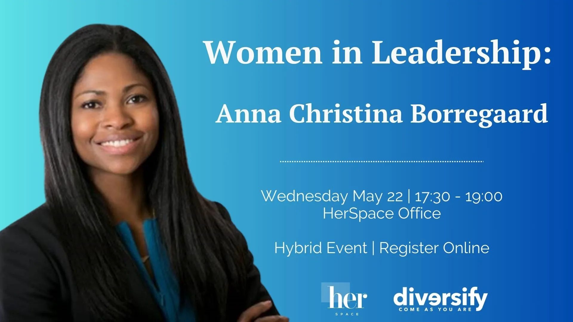 Blue Poster for May 22 Women in Leadership event
