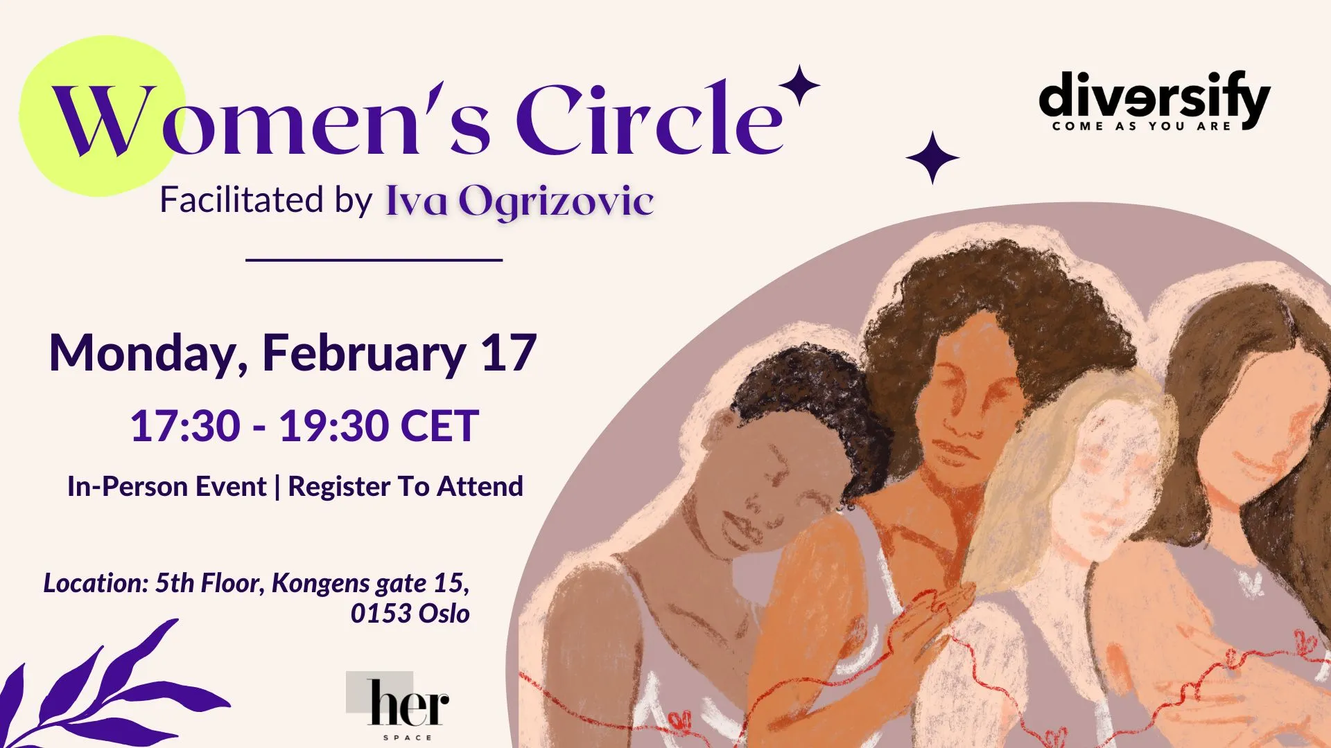 Women Circle invite poster with illustrative images of women